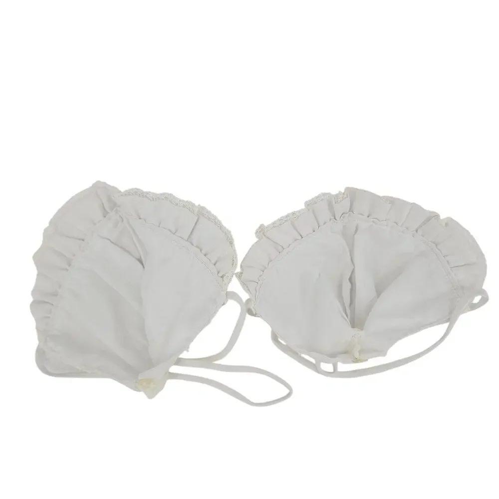 Set of 2 Vintage Infant Baby TWIN Girls Cotton Ruffle Bonnet Hat 0-3 mo Cottage